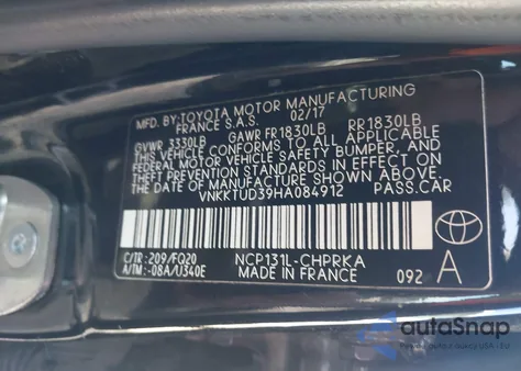 2017 Toyota Yaris L/Le/Se from USA, damaged, VIN VNKKTUD39HA084912